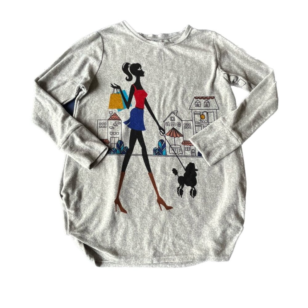 Doodle Shopping Graphic Grey Sweater Women's Size M